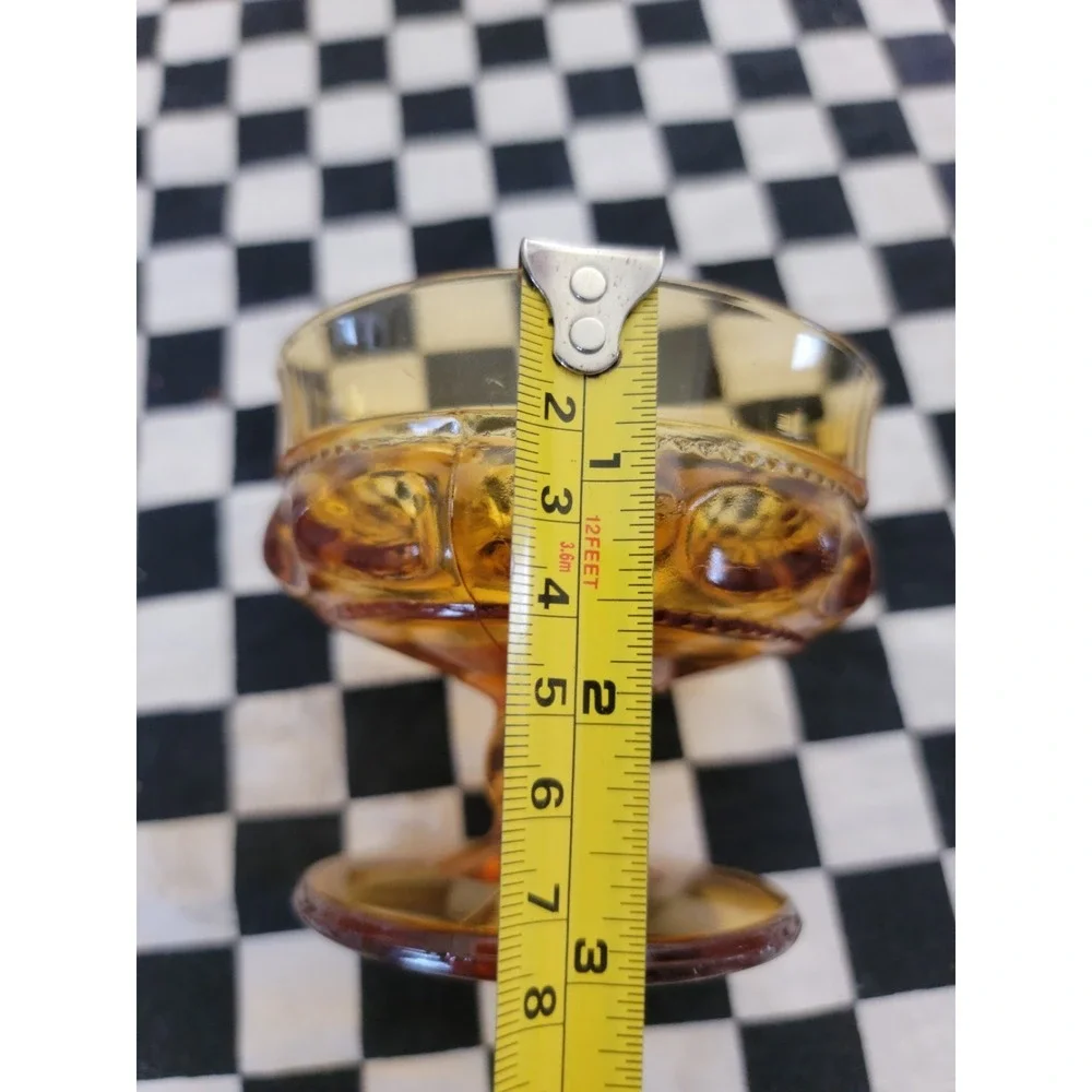 AMBER PRESSED GLASS COMPOTE‎ / SHERBET DISH – OPTIC BUBBLE – VINTAGE